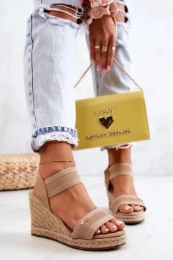 New Damskie Sandały Na Koturnie Big Star JJ274978 Beżowe Damskie Sandały Big Star|Sandały Na Koturnie