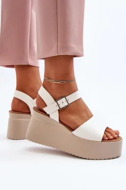 Damskie Sandały Na Koturnie Białe Geferia Damskie Sandały Na Koturnie