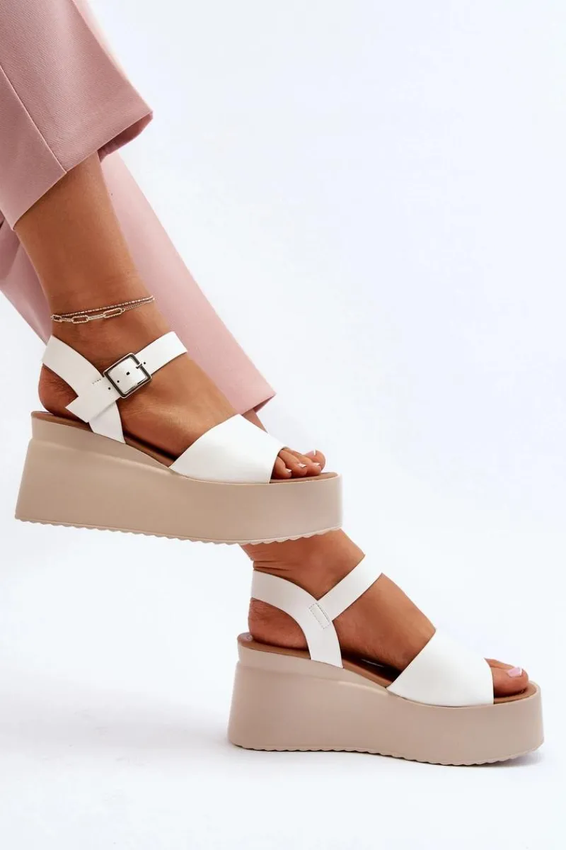 Damskie Sandały Na Koturnie Białe Geferia Damskie Sandały Na Koturnie