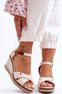 Outlet Boto Damskie Sandały Na Koturnie Jasnobeżowe Janet