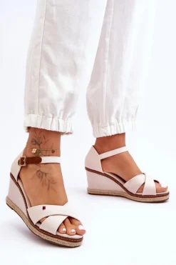 Outlet Boto Damskie Sandały Na Koturnie Jasnobeżowe Janet