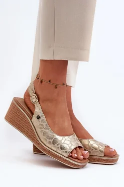 Sandały Na Koturnie>Buty Sergio Leone Damskie Sandały Na Koturnie Sergio Leone SK301 Złote