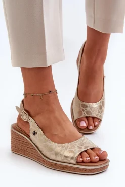 Sandały Na Koturnie></noscript>Buty Sergio Leone Damskie Sandały Na Koturnie Sergio Leone SK301 Złote