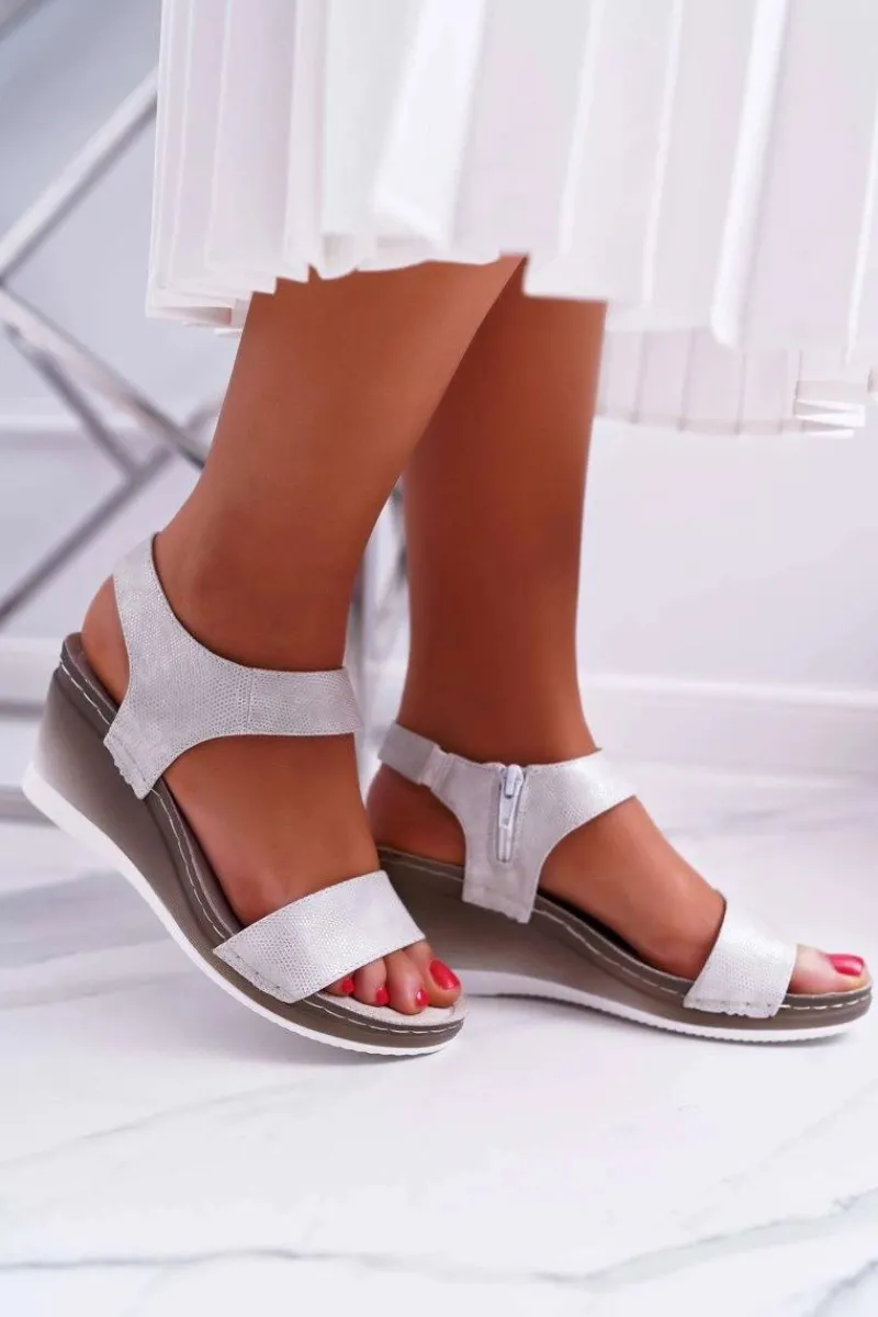 New Buty damskie Vinceza Damskie Sandały na Koturnie Srebrne Gerdro