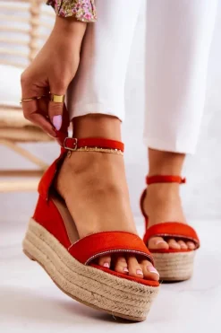 Sandały Na Koturnie>Boto Damskie Sandały Na Koturnie Z Cyrkoniami Pomarańczowe Linette