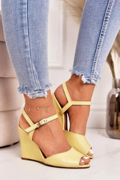 Sandały Na Koturnie>Laura Messi Damskie Sandały Na Koturnie 2253 Żółte