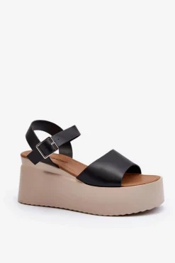 Sandały Na Koturnie>Boto Damskie Sandały Na Koturnie Czarne Geferia