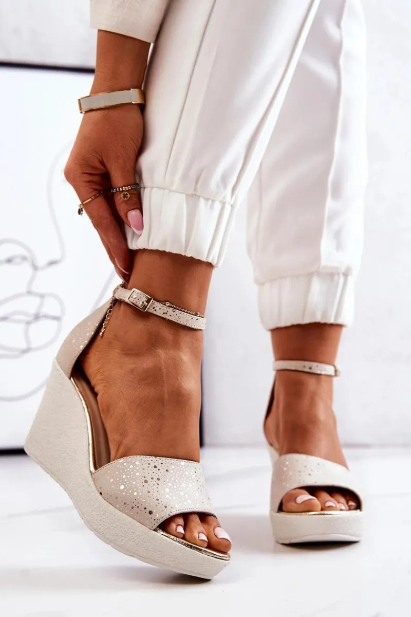 Hot Laura Messi Damskie Sandały Na Koturnie 2389 Beżowe