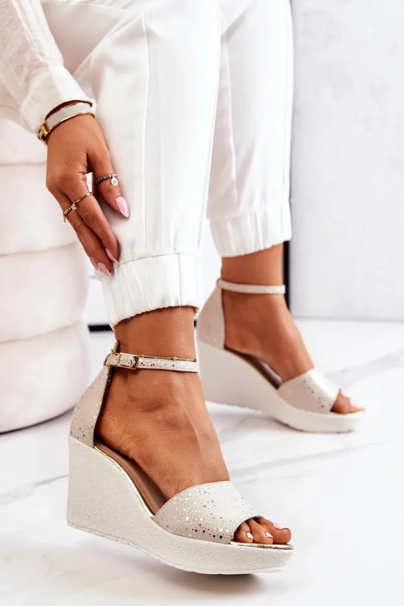 Hot Laura Messi Damskie Sandały Na Koturnie 2389 Beżowe