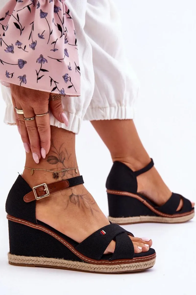 Hot Damskie Sandały Na Koturnie Czarne Janet Damskie Sandały Na Obcasie|Sandały Na Koturnie