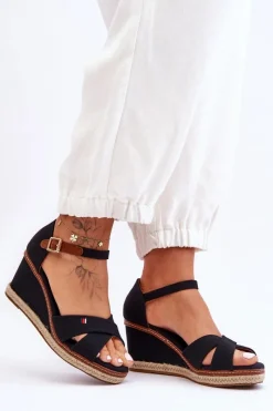 Hot Damskie Sandały Na Koturnie Czarne Janet Damskie Sandały Na Obcasie|Sandały Na Koturnie