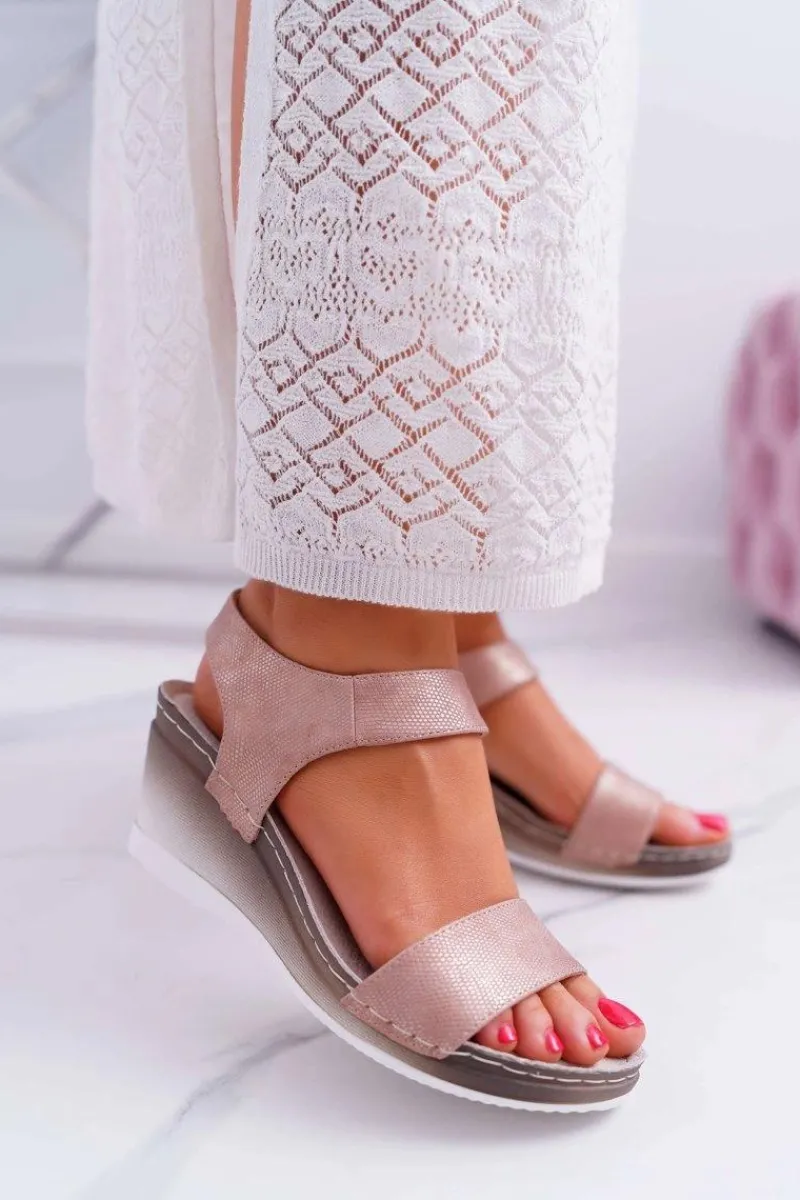 Sale Buty damskie Vinceza Damskie Sandały na Koturnie Różowe Złoto Gerdro