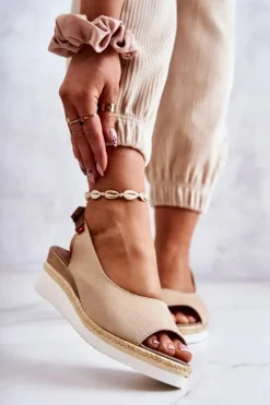 Hot Damskie Sandały Na Koturnie Big Star JJ276049 Beżowe Damskie Sandały Big Star|Sandały Na Koturnie