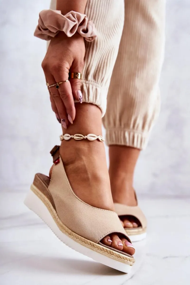 Hot Damskie Sandały Na Koturnie Big Star JJ276049 Beżowe Damskie Sandały Big Star|Sandały Na Koturnie