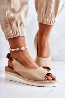 Hot Damskie Sandały Na Koturnie Big Star JJ276049 Beżowe Damskie Sandały Big Star|Sandały Na Koturnie