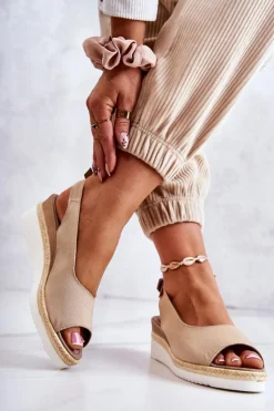 Hot Damskie Sandały Na Koturnie Big Star JJ276049 Beżowe Damskie Sandały Big Star|Sandały Na Koturnie