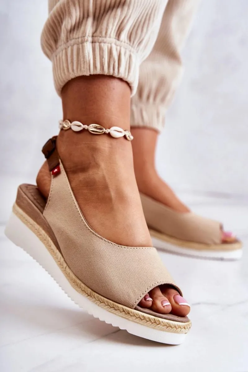 Hot Damskie Sandały Na Koturnie Big Star JJ276049 Beżowe Damskie Sandały Big Star|Sandały Na Koturnie