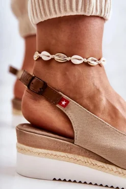 Hot Damskie Sandały Na Koturnie Big Star JJ276049 Beżowe Damskie Sandały Big Star|Sandały Na Koturnie