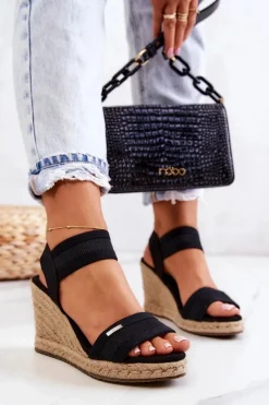 Discount Big Star Shoes Damskie Sandały Na Koturnie Big Star JJ274976 Czarne