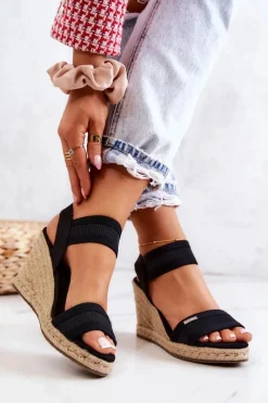 Discount Big Star Shoes Damskie Sandały Na Koturnie Big Star JJ274976 Czarne