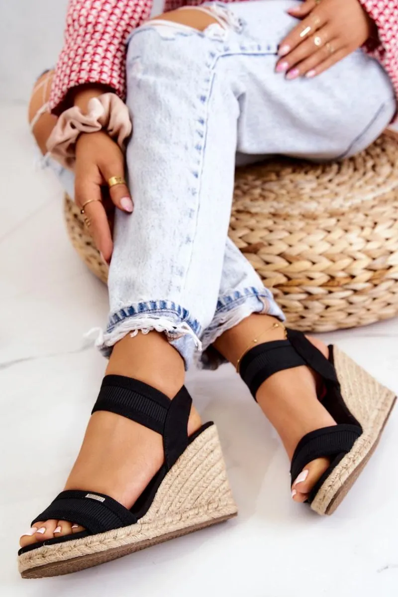 Discount Big Star Shoes Damskie Sandały Na Koturnie Big Star JJ274976 Czarne