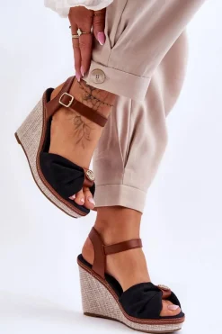 Sandały Na Koturnie>Boto Damskie Sandały Na Koturnie Z Ozdobą Czarne Candice