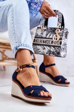 Sandały Na Koturnie>Boto Damskie Sandały Na Koturnie Granatowe Veenus