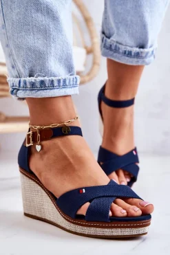 Sandały Na Koturnie>Boto Damskie Sandały Na Koturnie Granatowe Veenus