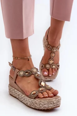 New Damskie buty S.Barski Damskie Sandały Na Koturnie Z Plecionką S.Barski MY291 Beżowe