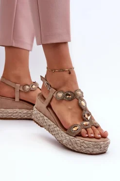 New Damskie buty S.Barski Damskie Sandały Na Koturnie Z Plecionką S.Barski MY291 Beżowe