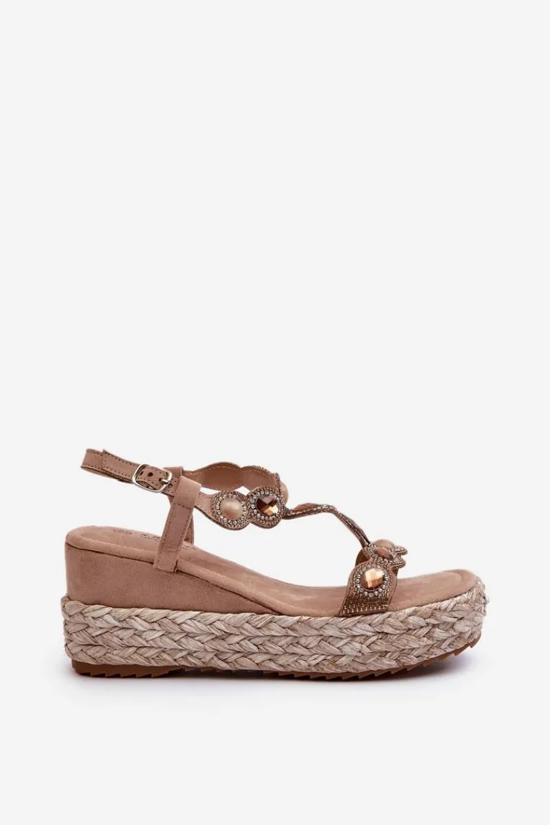 New Damskie buty S.Barski Damskie Sandały Na Koturnie Z Plecionką S.Barski MY291 Beżowe