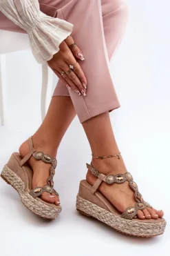 New Damskie buty S.Barski Damskie Sandały Na Koturnie Z Plecionką S.Barski MY291 Beżowe