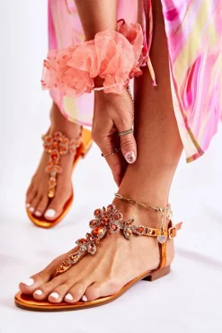 Sale Damskie Sandały Na Lato Pomarańczowe Bloom Damskie Sandały Płaskie