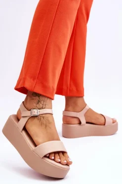 Damskie Sandały Na Masywnej Platformie Nude Casen Damskie Sandały Płaskie