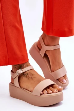 Damskie Sandały Na Masywnej Platformie Nude Casen Damskie Sandały Płaskie