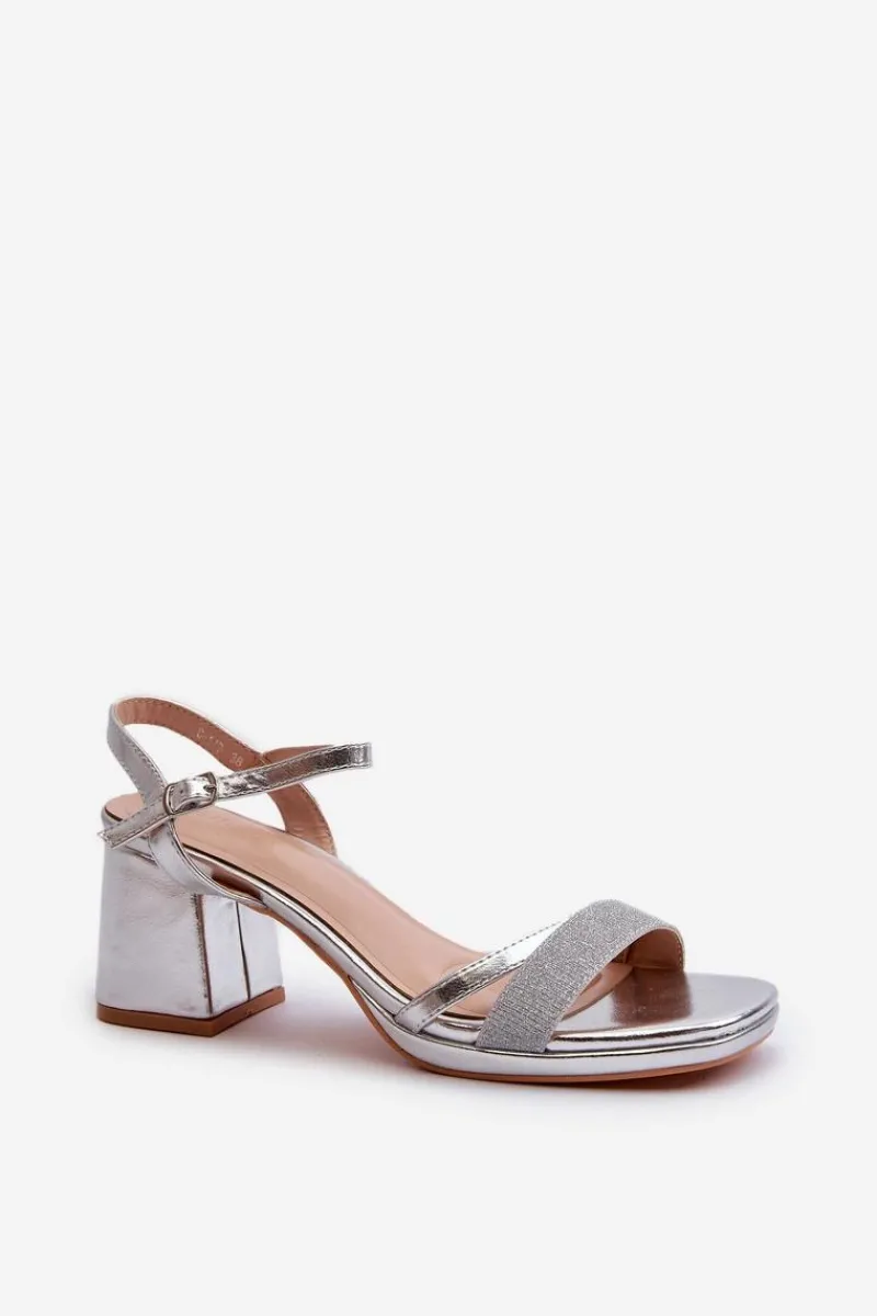 Sandały Na Obcasie>Evento Damskie Sandały Na Obcasie Z Błyszczącym Paskiem Srebrne Tessata