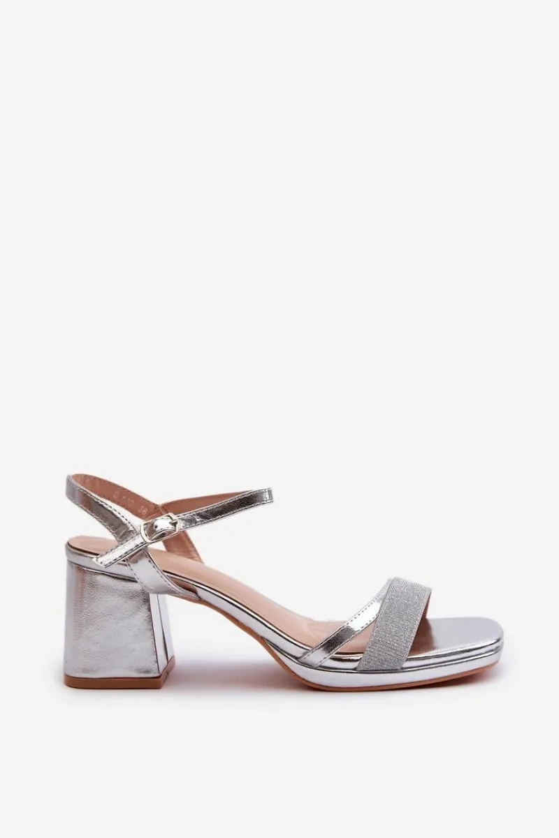 Sandały Na Obcasie>Evento Damskie Sandały Na Obcasie Z Błyszczącym Paskiem Srebrne Tessata