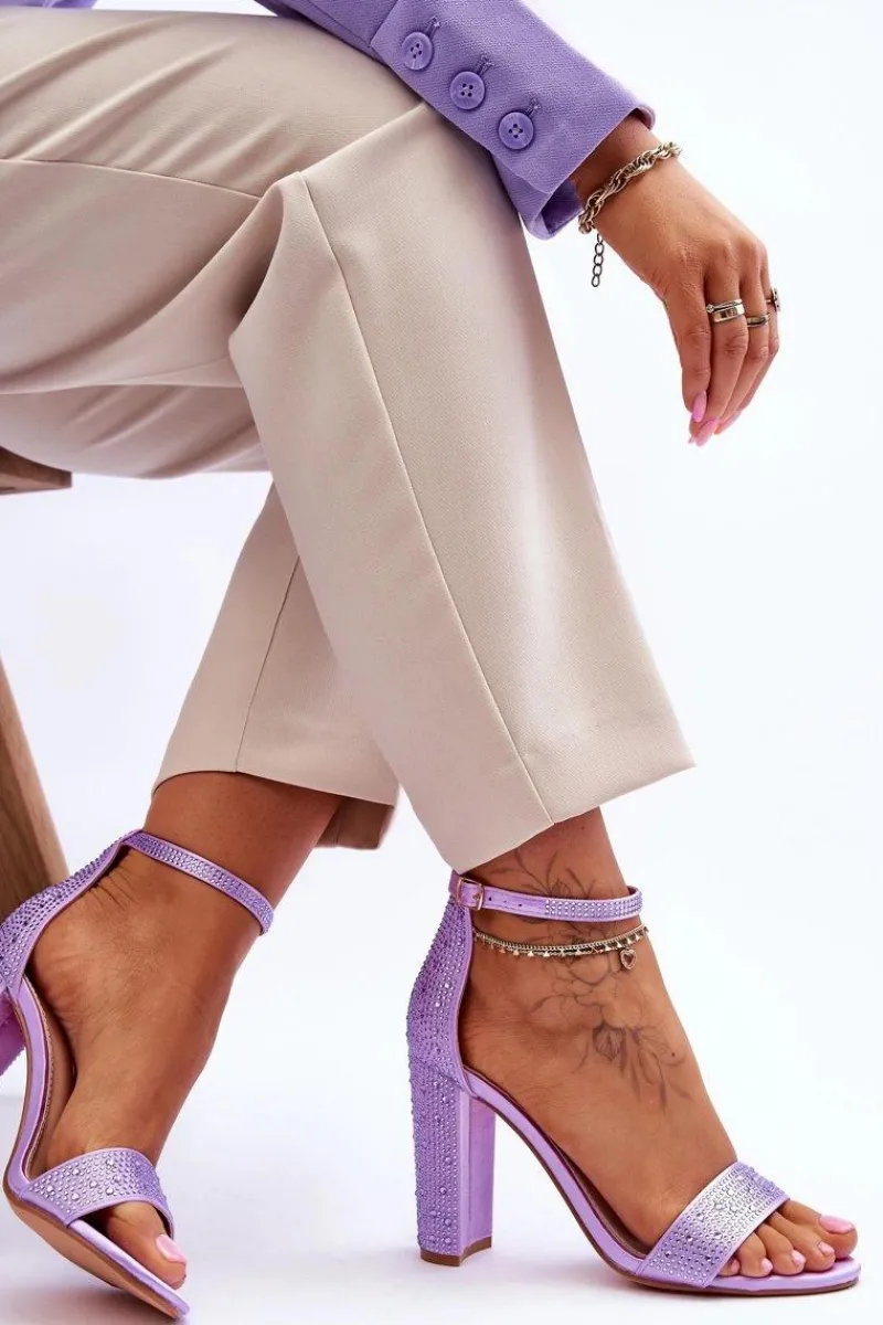 Sandały Na Obcasie>Boto Damskie Sandały Na Obcasie Z Cyrkoniami Fioletowe Idealistic Fioletowy