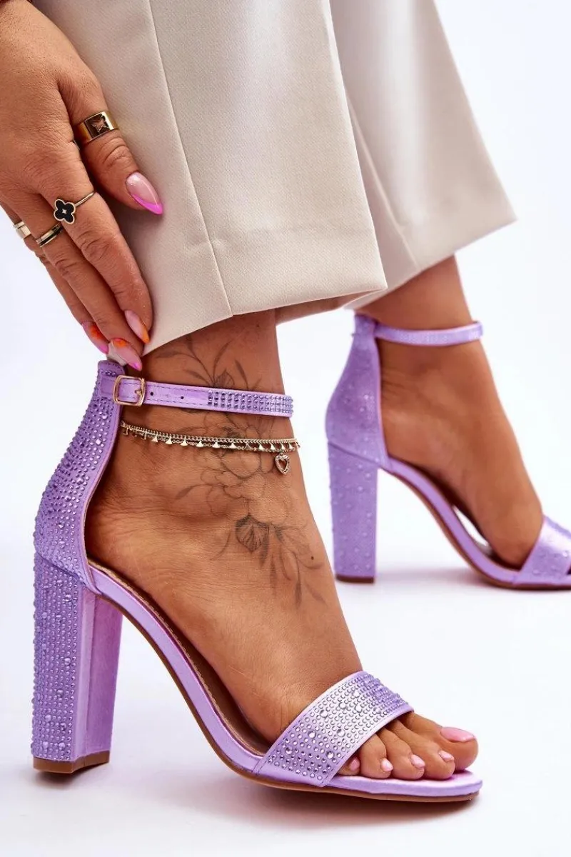 Sandały Na Obcasie>Boto Damskie Sandały Na Obcasie Z Cyrkoniami Fioletowe Idealistic Fioletowy