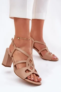 Clearance Buty Sergio Leone Damskie Sandały Na Obcasie Słupku Sergio Leone SK884 Beżowe Beżowy