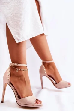 Best Boto Damskie Sandały Na Obcasie Ze Zdobieniami Beżowe Livorno