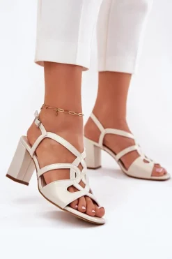 Damskie Sandały Na Obcasie Słupku Sergio Leone SK884 Perłowe Damskie Sandały Na Słupku|Sandały Na Obcasie