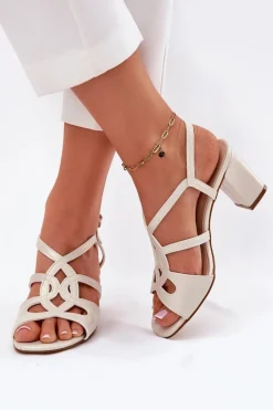 Damskie Sandały Na Obcasie Słupku Sergio Leone SK884 Perłowe Damskie Sandały Na Słupku|Sandały Na Obcasie