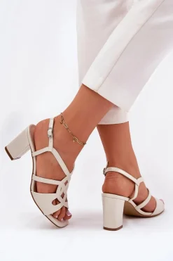 Damskie Sandały Na Obcasie Słupku Sergio Leone SK884 Perłowe Damskie Sandały Na Słupku|Sandały Na Obcasie