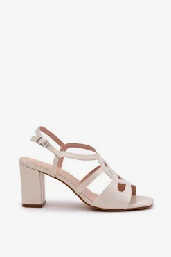 Damskie Sandały Na Obcasie Słupku Sergio Leone SK884 Perłowe Damskie Sandały Na Słupku|Sandały Na Obcasie