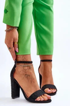 Best Boto Damskie Sandały Na Obcasie Z Cyrkoniami Czarne Idealistic