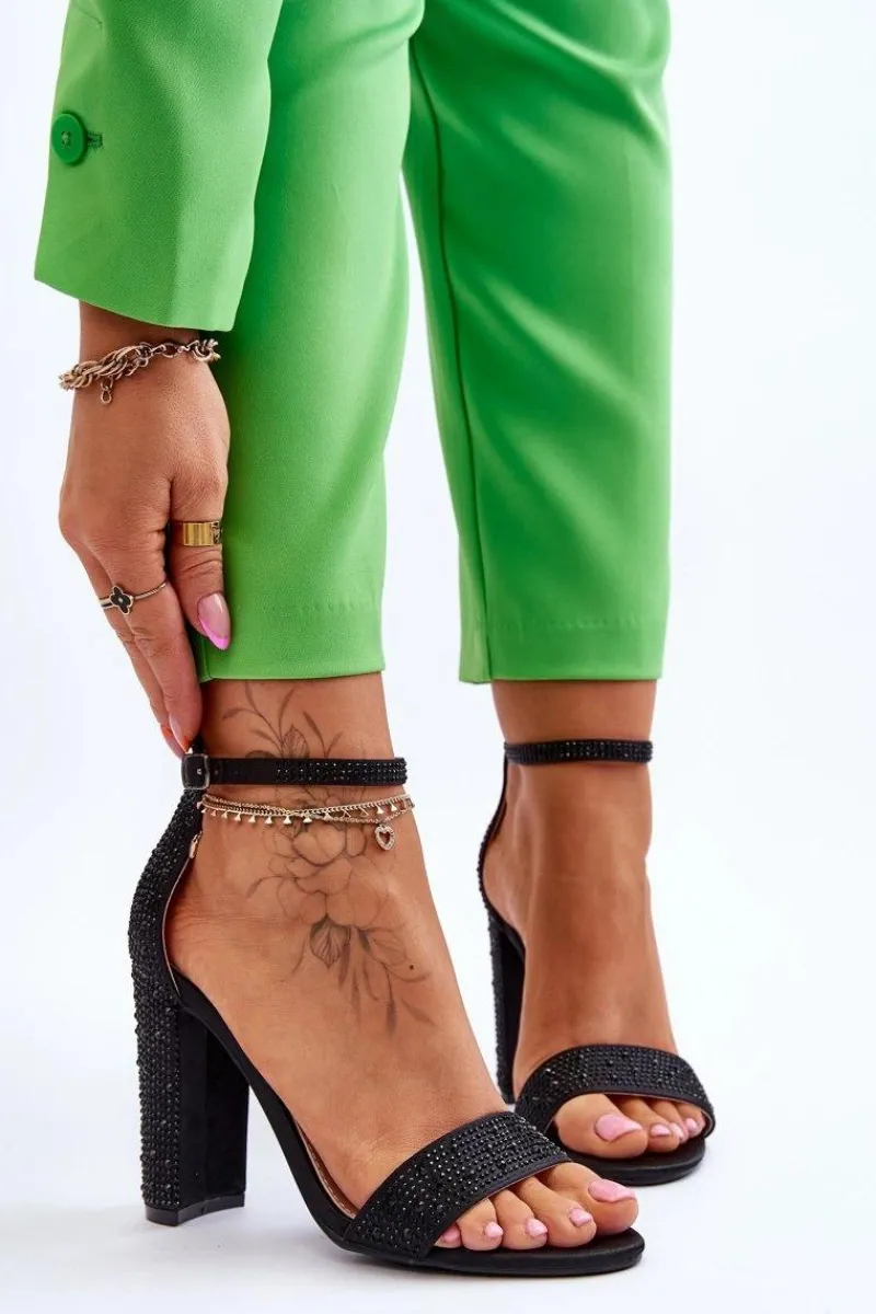 Best Boto Damskie Sandały Na Obcasie Z Cyrkoniami Czarne Idealistic