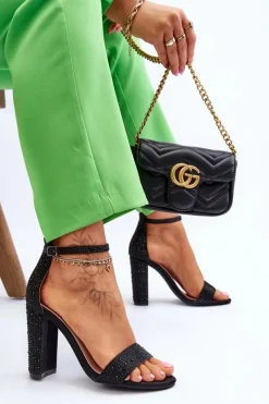 Best Boto Damskie Sandały Na Obcasie Z Cyrkoniami Czarne Idealistic