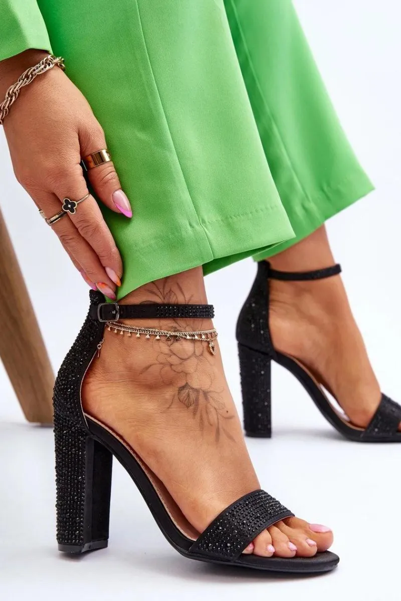 Best Boto Damskie Sandały Na Obcasie Z Cyrkoniami Czarne Idealistic