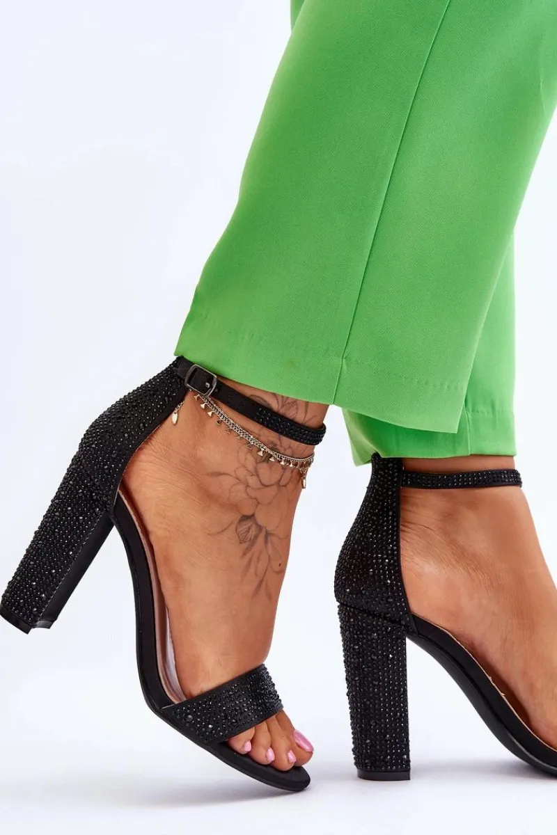 Best Boto Damskie Sandały Na Obcasie Z Cyrkoniami Czarne Idealistic